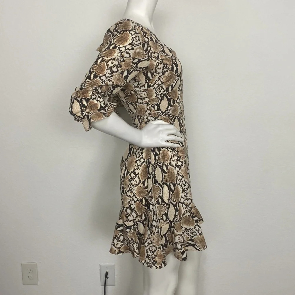 Scully Scarlett Python Print V-Neck 3/4 Sleeve Ruffle Pullover Mini Dress Size S - Picture 9 of 12